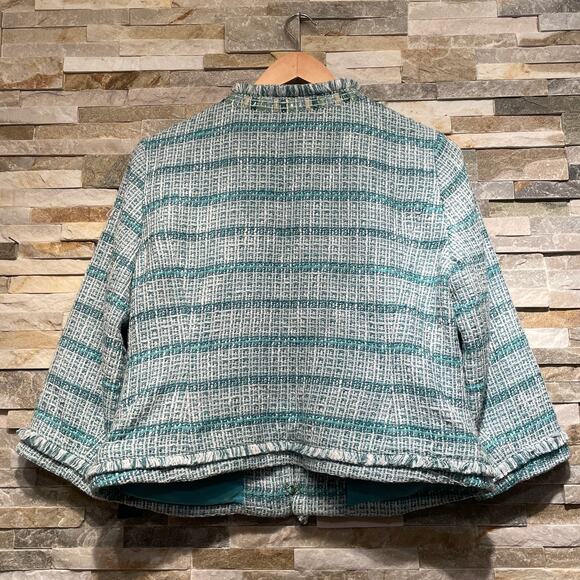 Chico’s Black Label M Tweed Jacket | Embellished Shell Enamel Tile Trim Aqua NWT - Picture 6 of 9